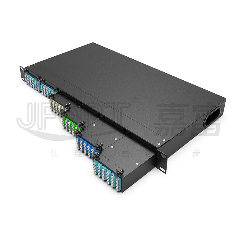 Patch panel światłowodowy do montażu w stojaku 6 szt. Kasety MPO z 1 szt. 24 rdzeni lub 2 szt. 12 rdzeni Kabel MPO-LC