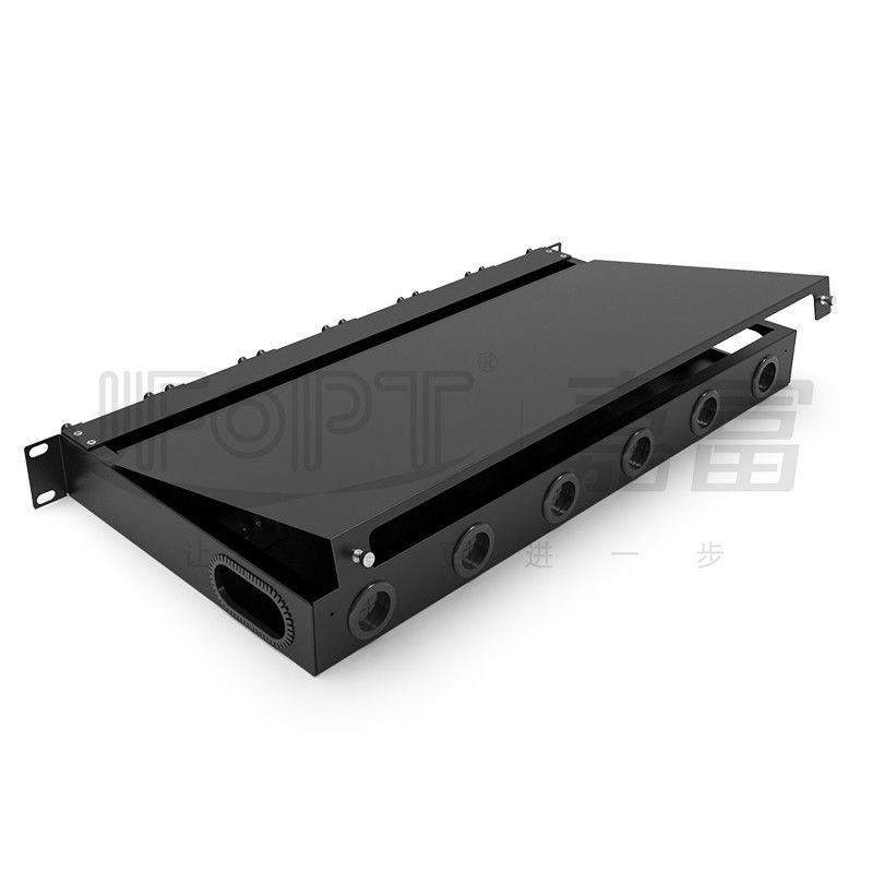 Patch panel światłowodowy do montażu w stojaku 6 szt. Kasety MPO z 1 szt. 24 rdzeni lub 2 szt. 12 rdzeni Kabel MPO-LC