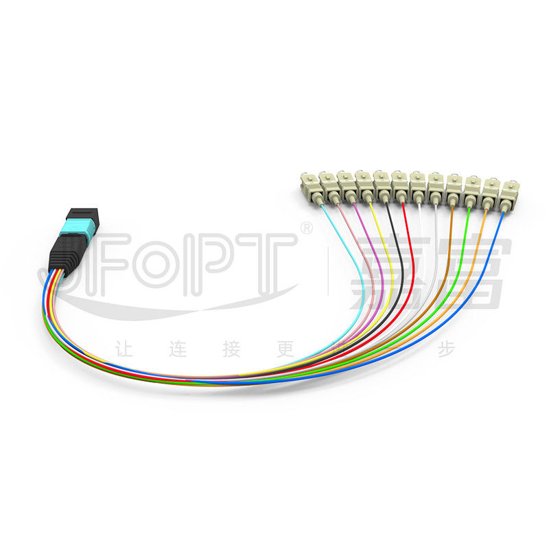 0,3 m wielomodowy kabel OM3 MPO Breakout MPO / PC - SC / APC Patchcord rozgałęziony o niskiej stratności 0,9 mm