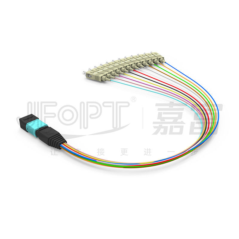 0,3 m wielomodowy kabel OM3 MPO Breakout MPO / PC - SC / APC Patchcord rozgałęziony o niskiej stratności 0,9 mm