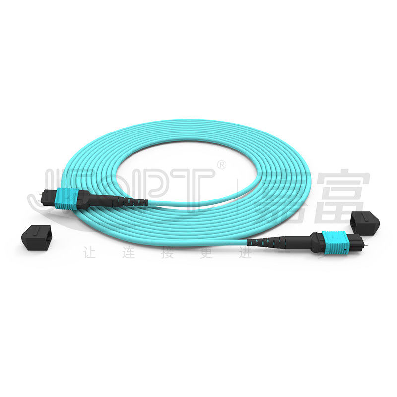12 rdzeni Szybkość MPO Patch Cord Aqua Color dla połączenia z centrum danych 10G Wielo-modowy OM3 Fiber Optic Patch Cord